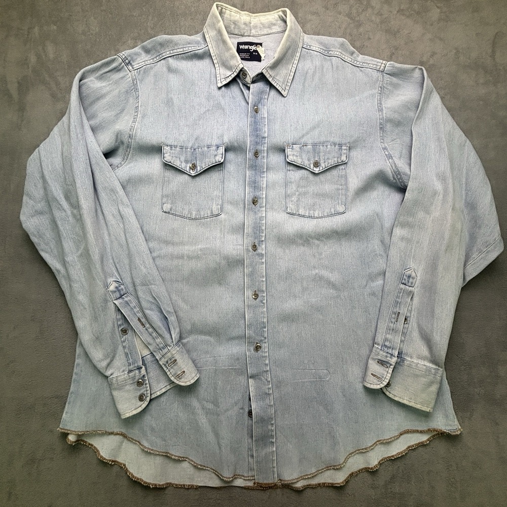Vintage Wrangler Mens 18x36 Blue Denim Western Cowboy Raw Hem Sun Fade USA Made